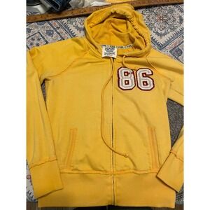 Victoria's Secret PINK Yellow Full Zip Hoodie Varsity 86 Football Graphic Large